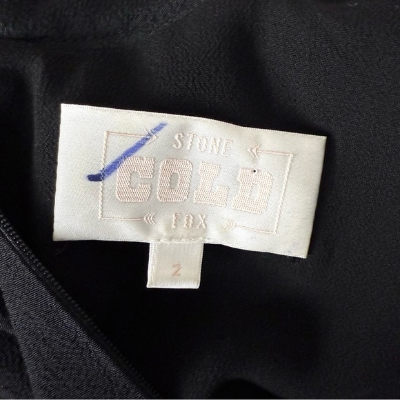 STONE COLD FOX 70s Crepe Mockneck Long Sleeve Lace Trim Doutzen Mini Dress S - Picture 4 of 5